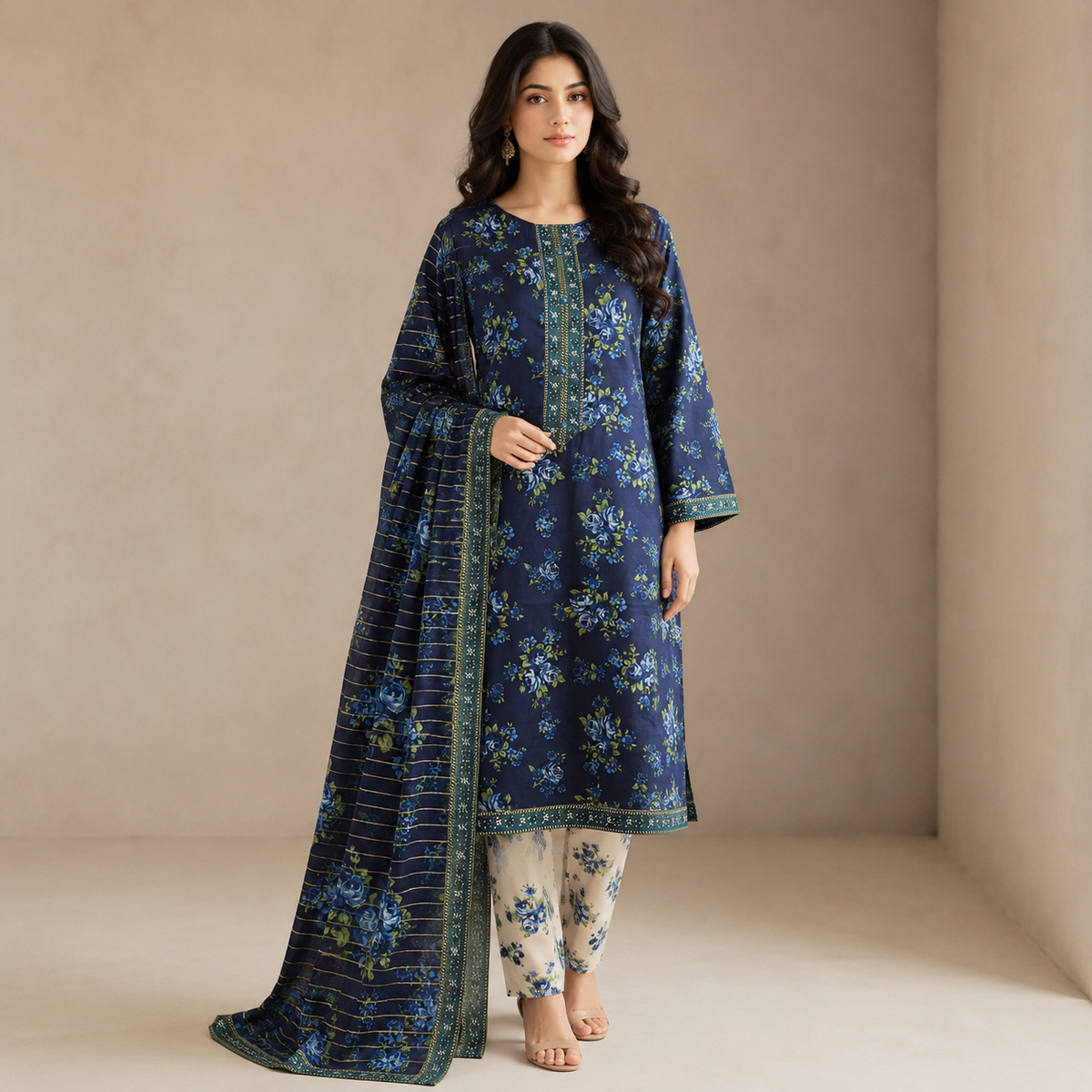 Azure Bloom — Signature Printed Lawn 3-Piece