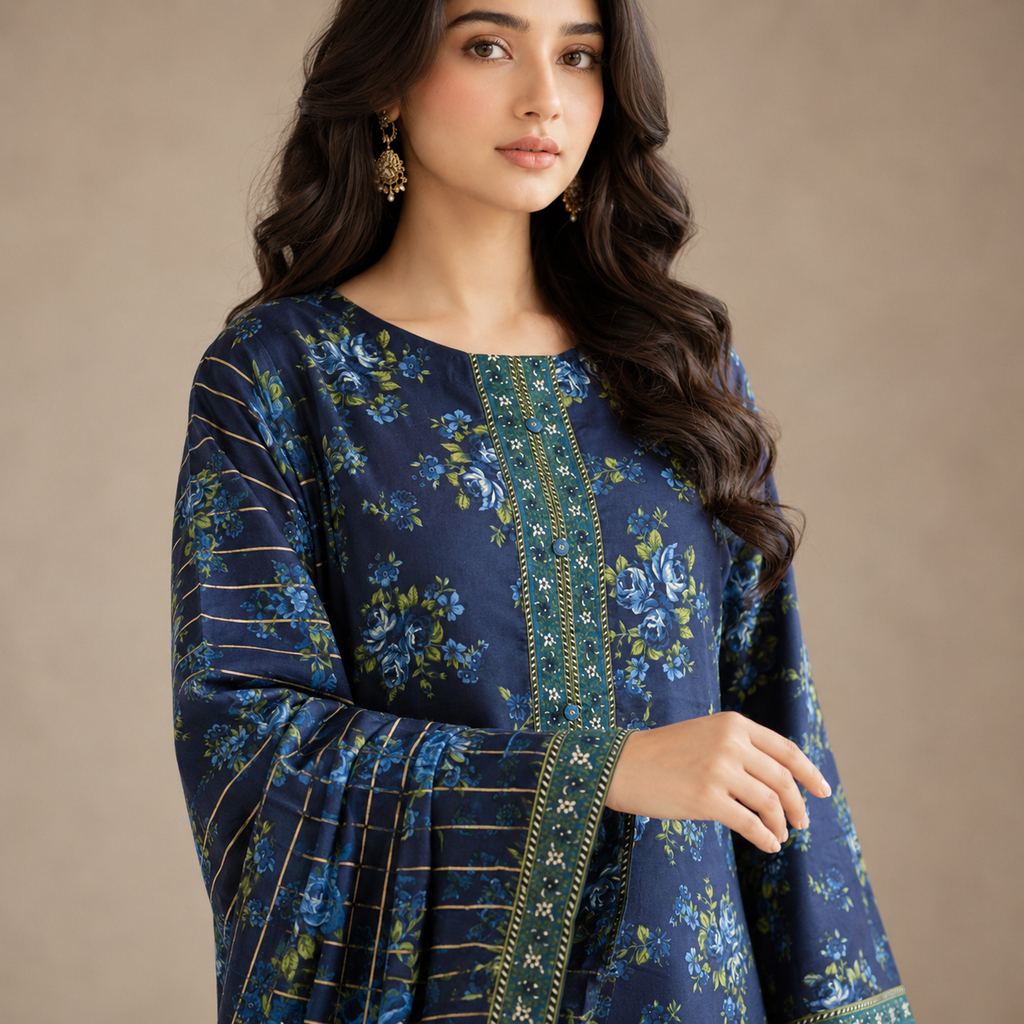 Azure Bloom — Signature Printed Lawn 3-Piece