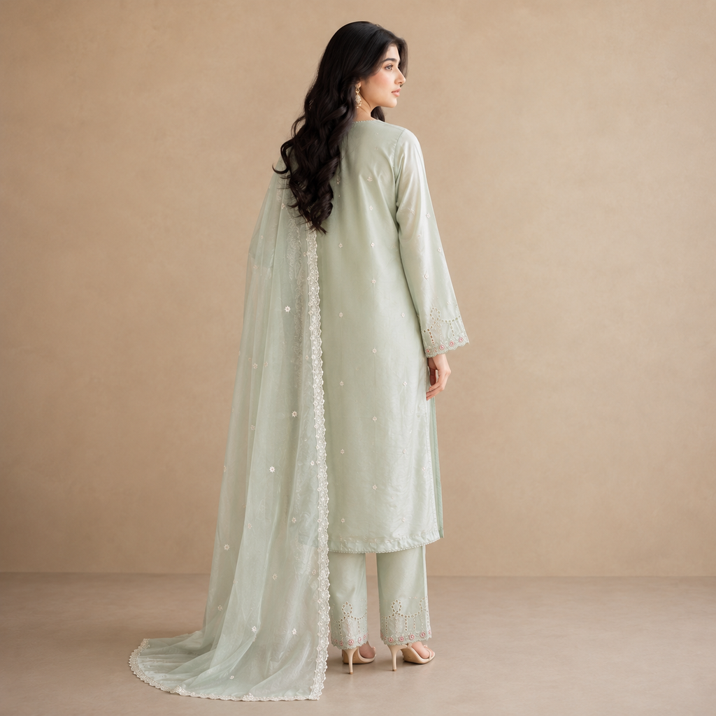 Meher-e-Sabz — Signature Thread Embroidered Cotton 3-Piece