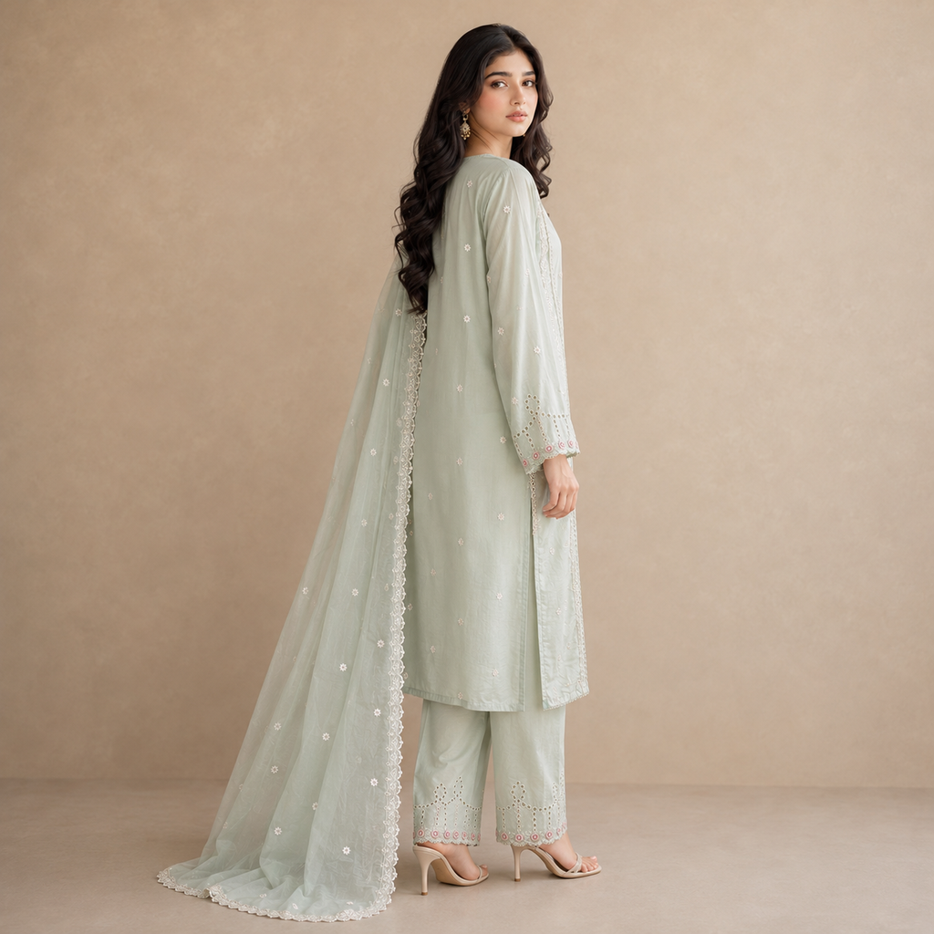 Meher-e-Sabz — Signature Thread Embroidered Cotton 3-Piece
