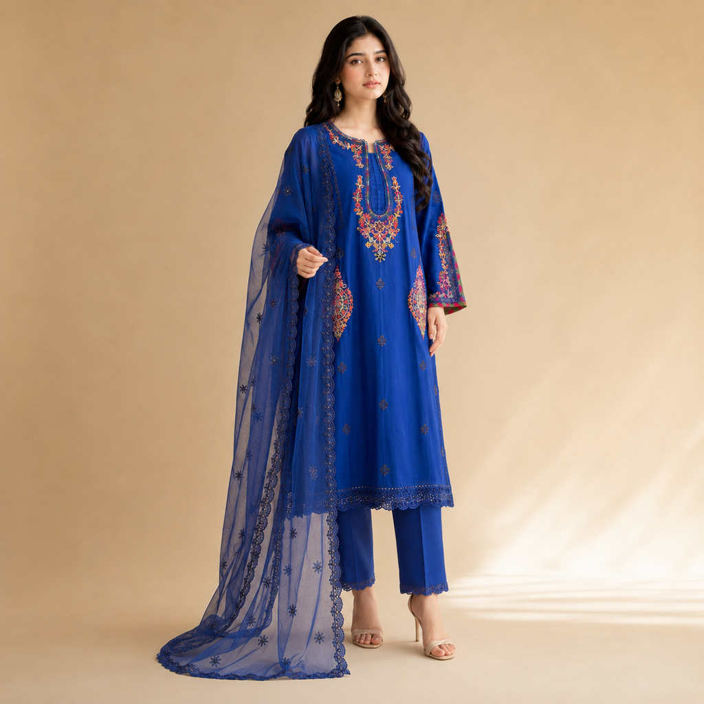 Neel Afsana — Signature Embroidered Cotton Party Wear 3-Piece