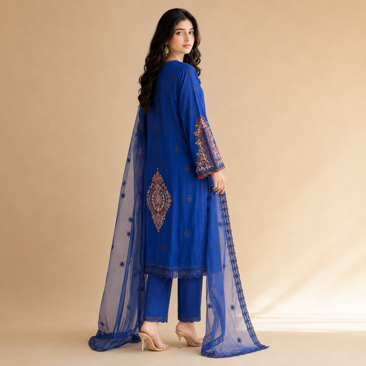 Neel Afsana — Signature Embroidered Cotton Party Wear 3-Piece
