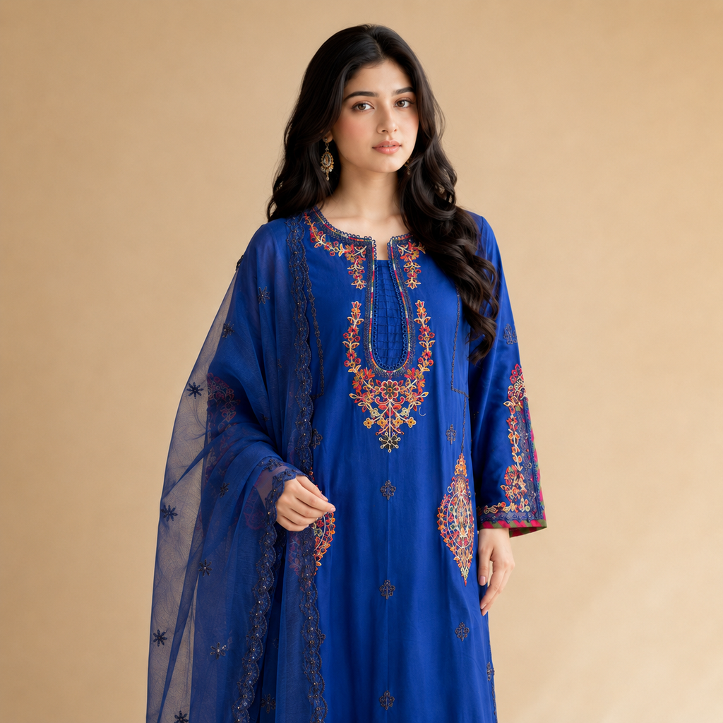 Neel Afsana — Signature Embroidered Cotton Party Wear 3-Piece