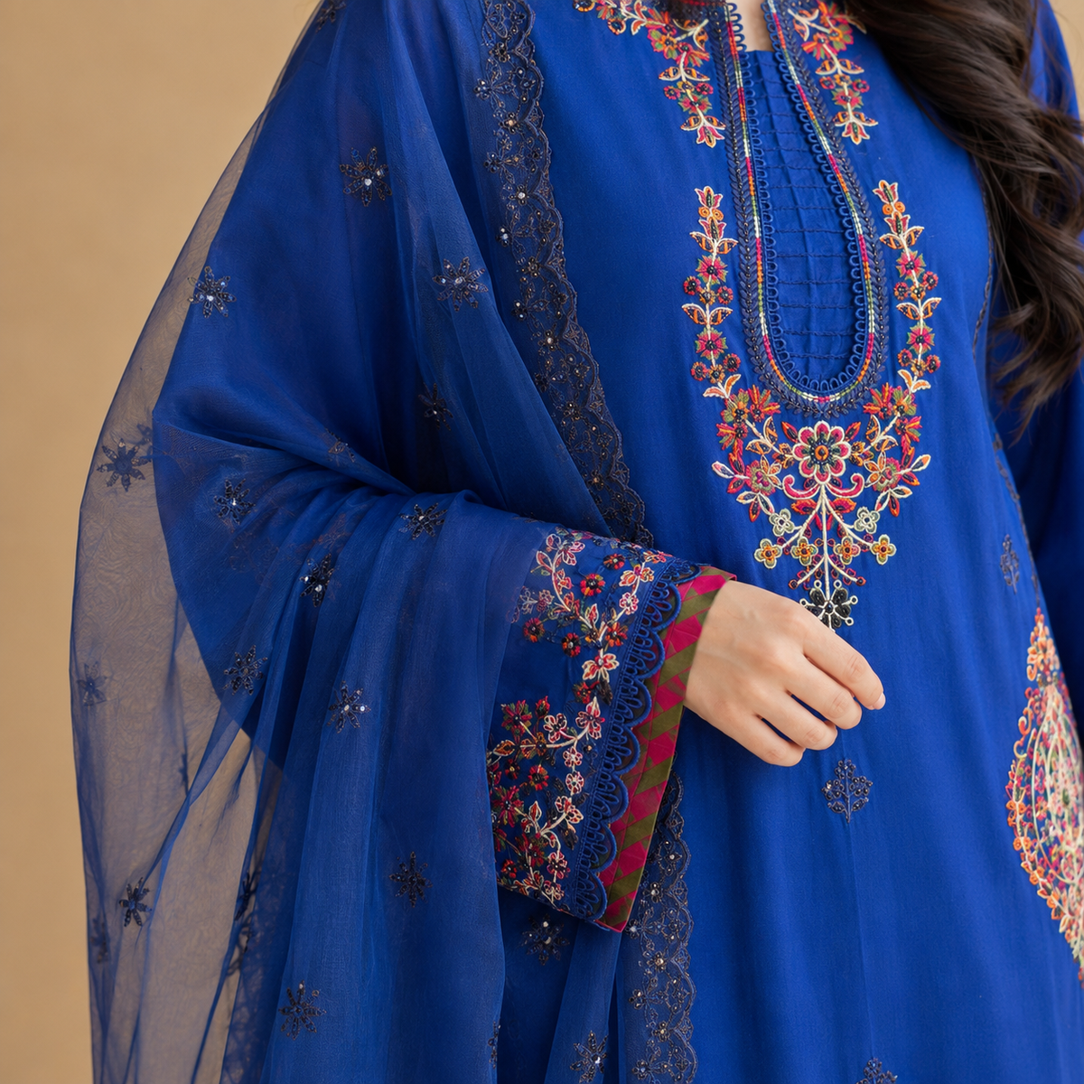 Neel Afsana — Signature Embroidered Cotton Party Wear 3-Piece