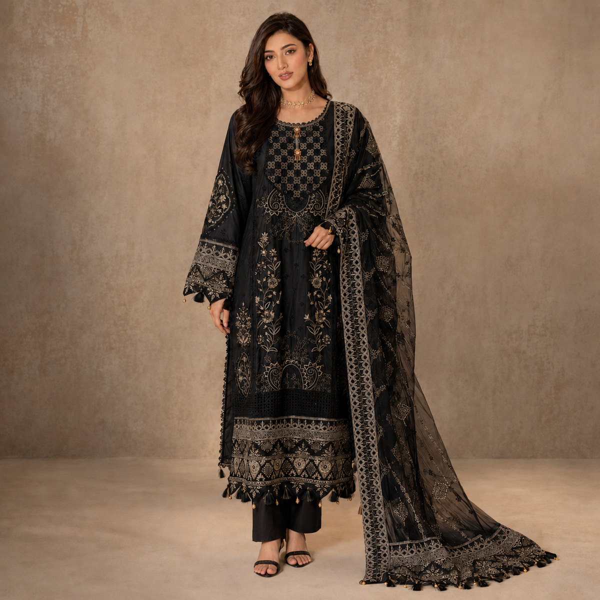 Siyah Zareen — Chikankari Embroidered Cotton Party Wear 3-Piece