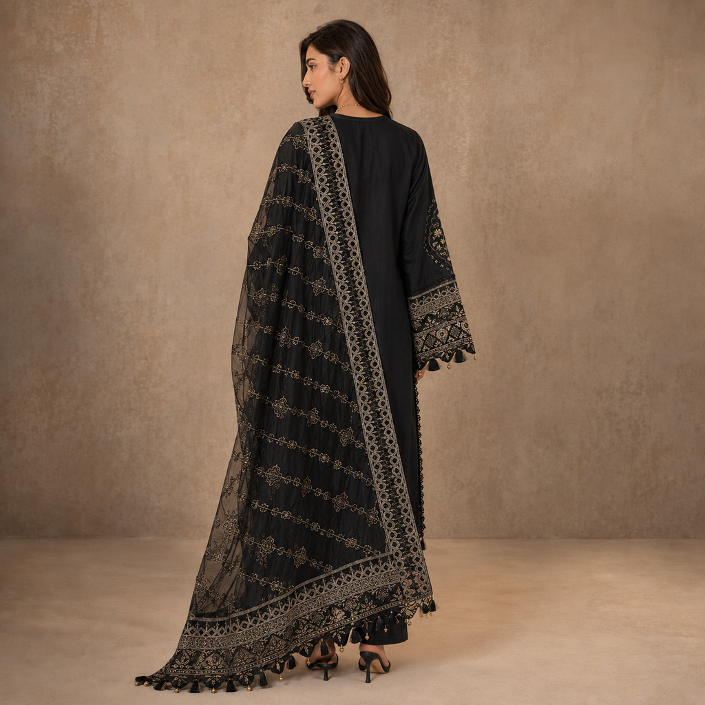 Siyah Zareen — Chikankari Embroidered Cotton Party Wear 3-Piece