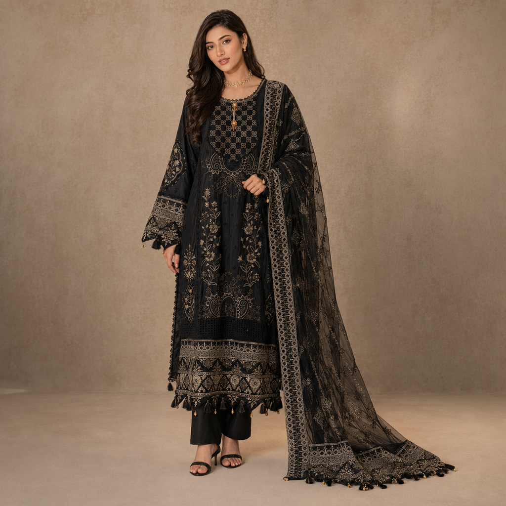 Siyah Zareen — Chikankari Embroidered Cotton Party Wear 3-Piece