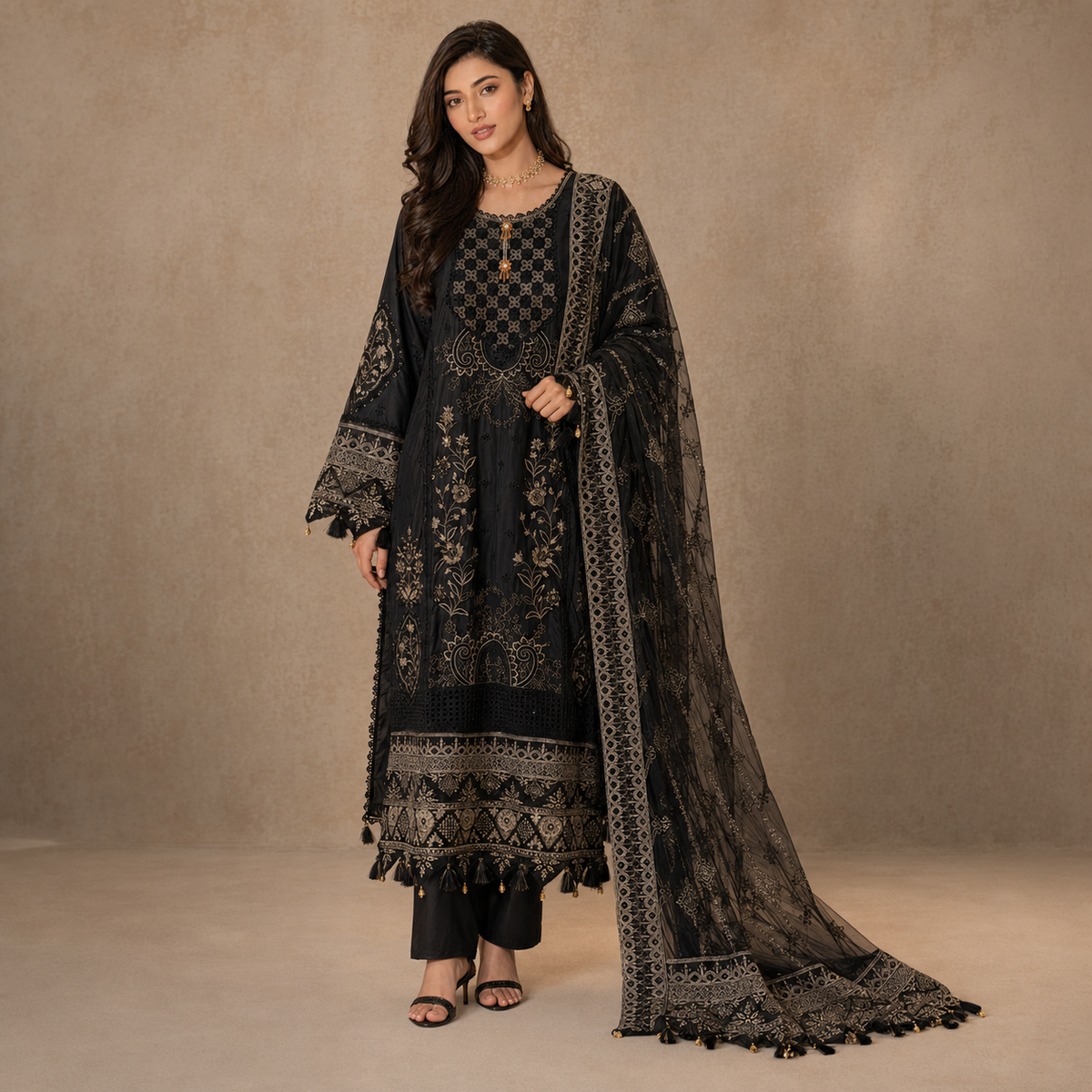Siyah Zareen — Chikankari Embroidered Cotton Party Wear 3-Piece
