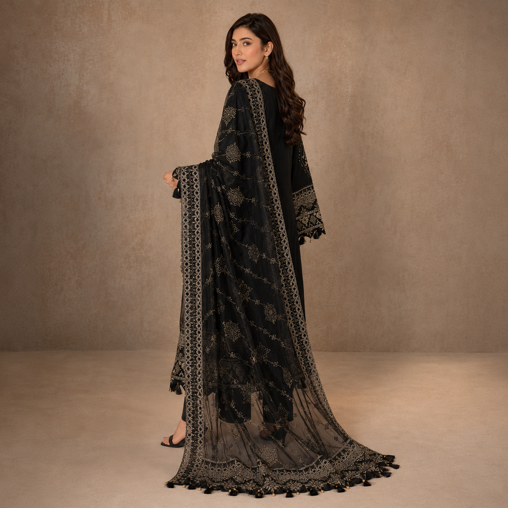 Siyah Zareen — Chikankari Embroidered Cotton Party Wear 3-Piece