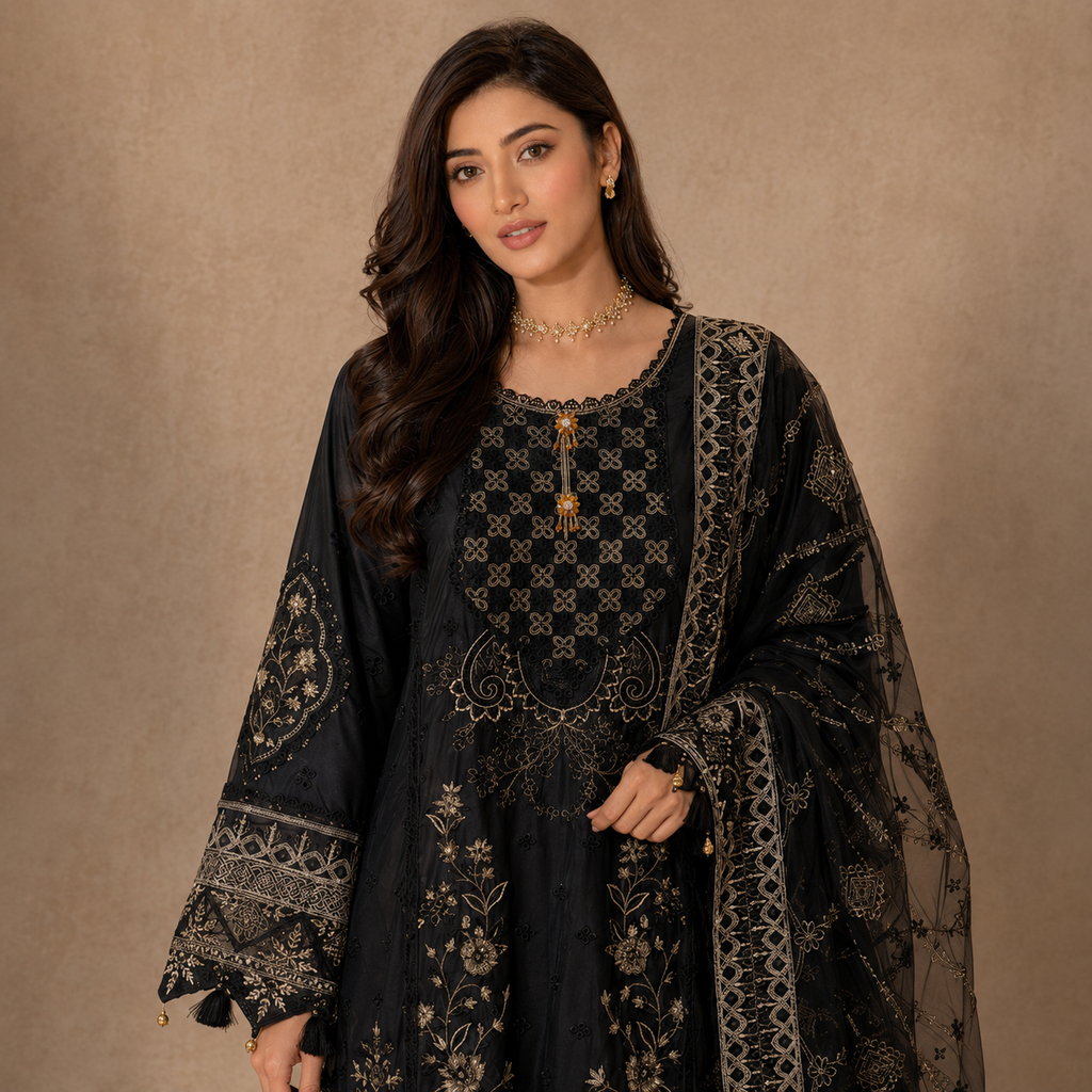 Siyah Zareen — Chikankari Embroidered Cotton Party Wear 3-Piece
