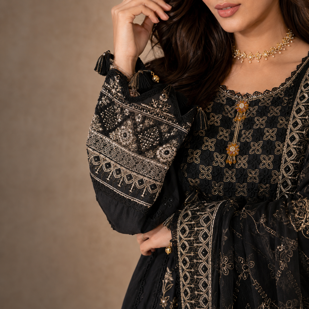 Siyah Zareen — Chikankari Embroidered Cotton Party Wear 3-Piece