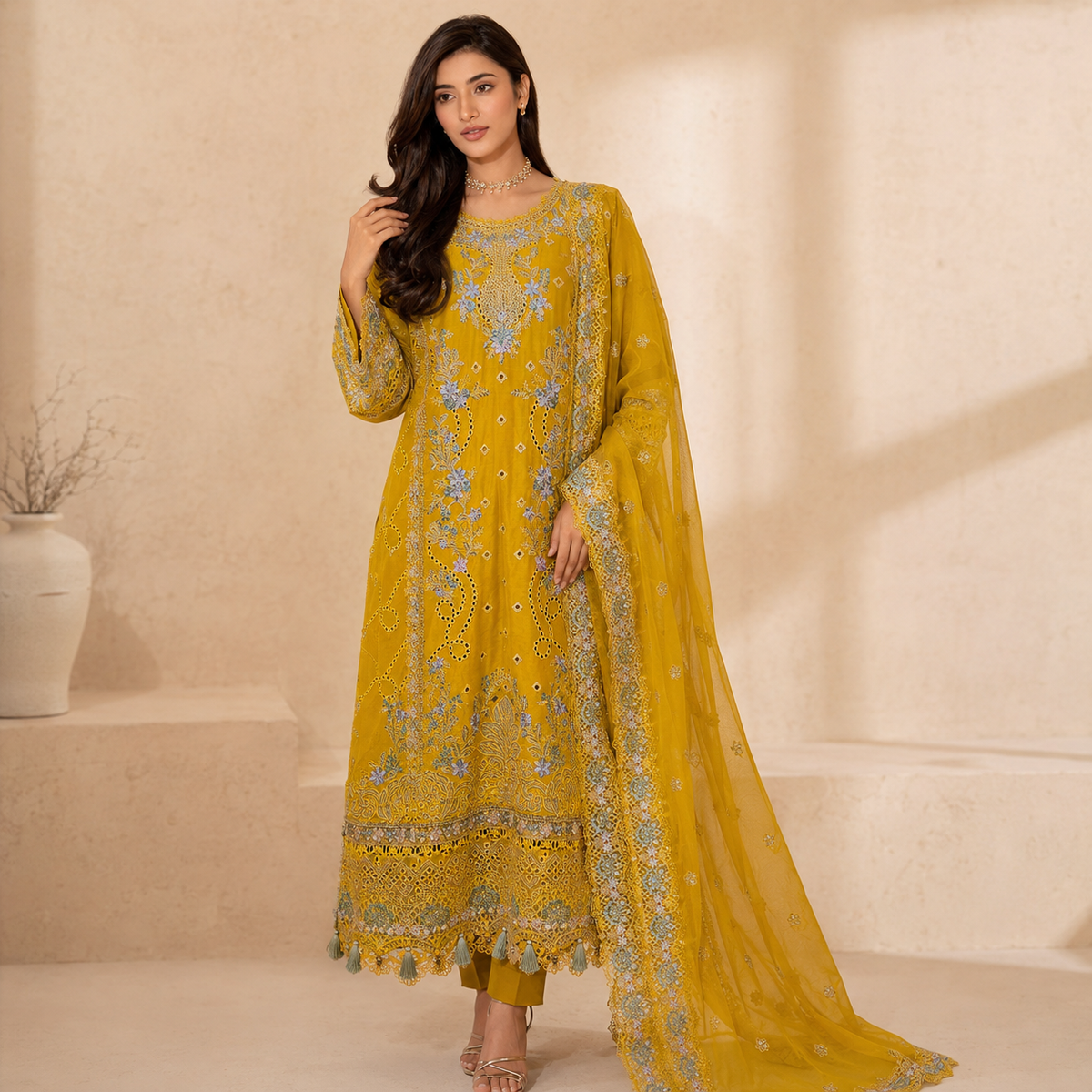 Amber Mehr — Chikankari Embroidered Cotton Party Wear 3-Piece