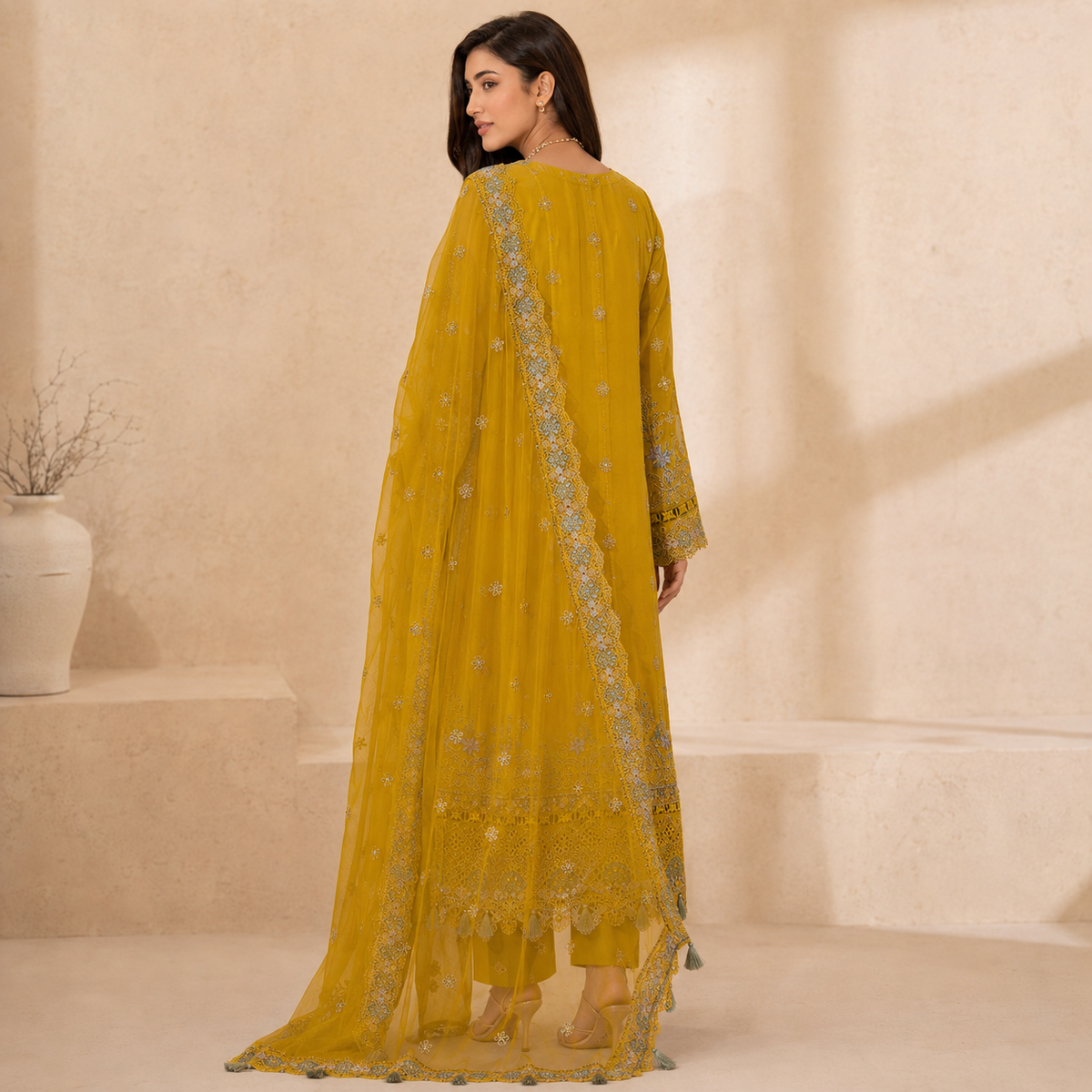 Amber Mehr — Chikankari Embroidered Cotton Party Wear 3-Piece