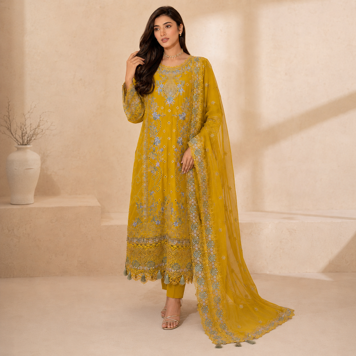 Amber Mehr — Chikankari Embroidered Cotton Party Wear 3-Piece
