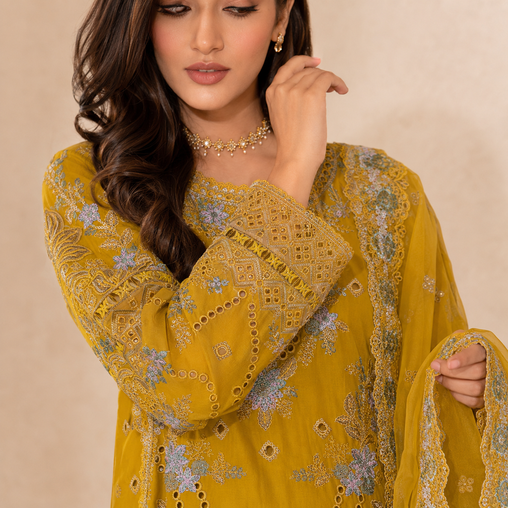 Amber Mehr — Chikankari Embroidered Cotton Party Wear 3-Piece