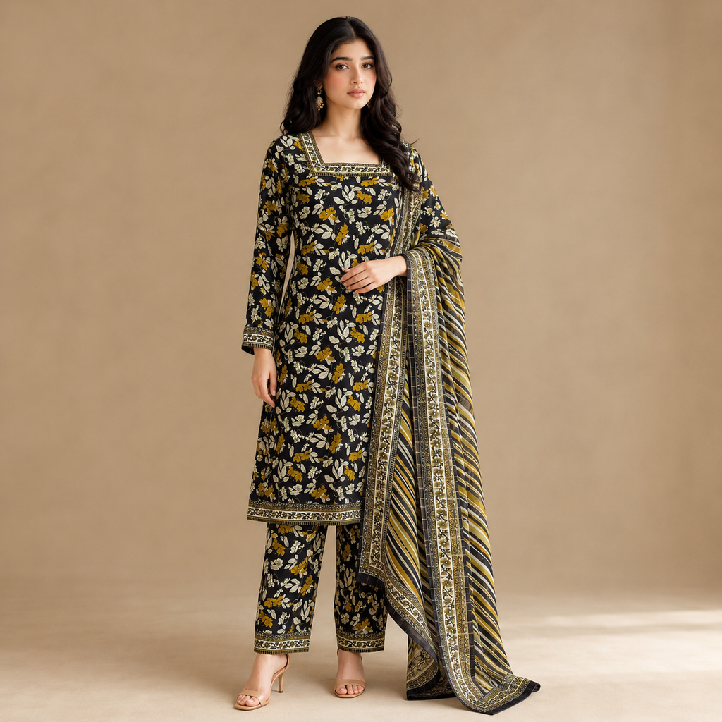 Marigold Noir — Signature Printed Lawn 3-Piece