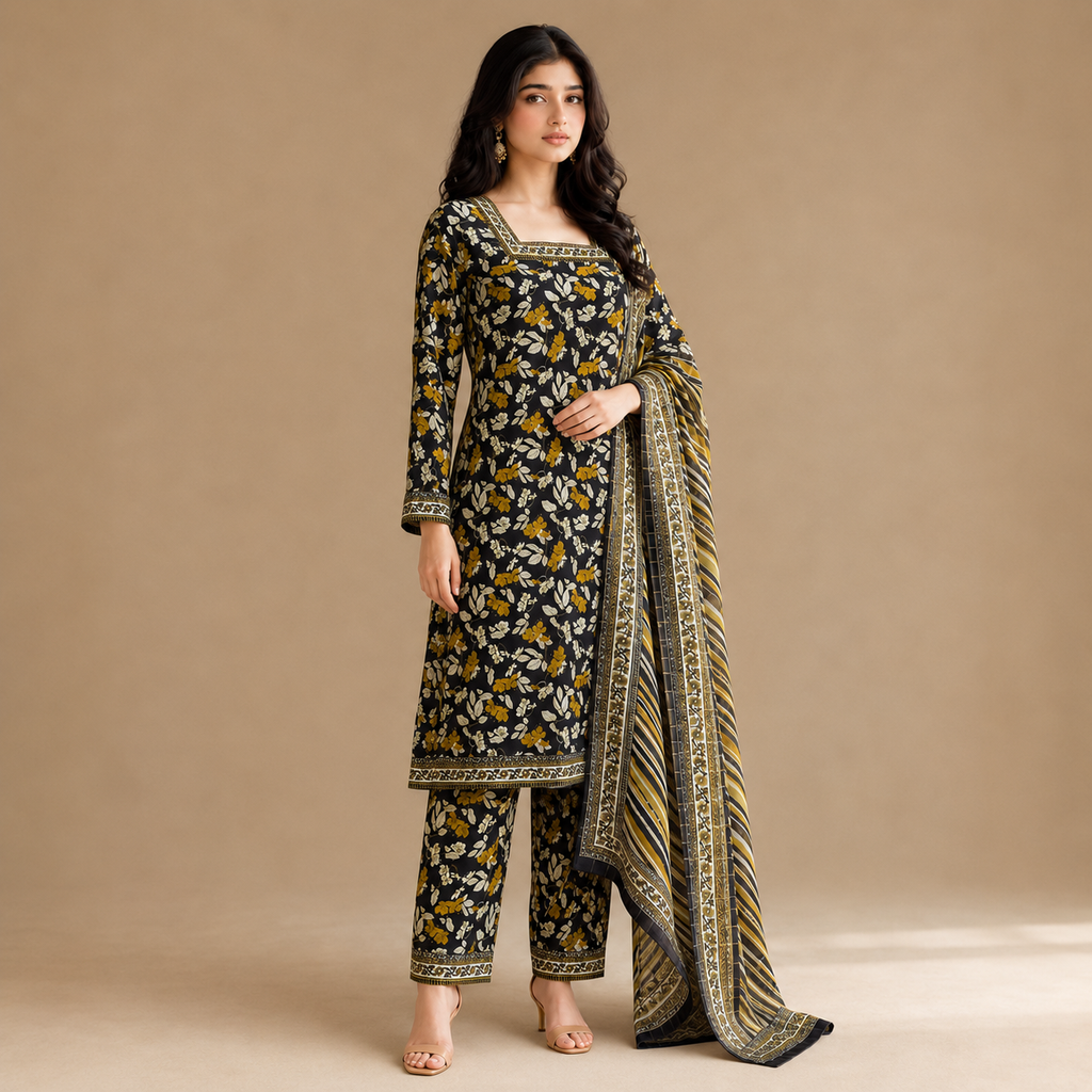Marigold Noir — Signature Printed Lawn 3-Piece