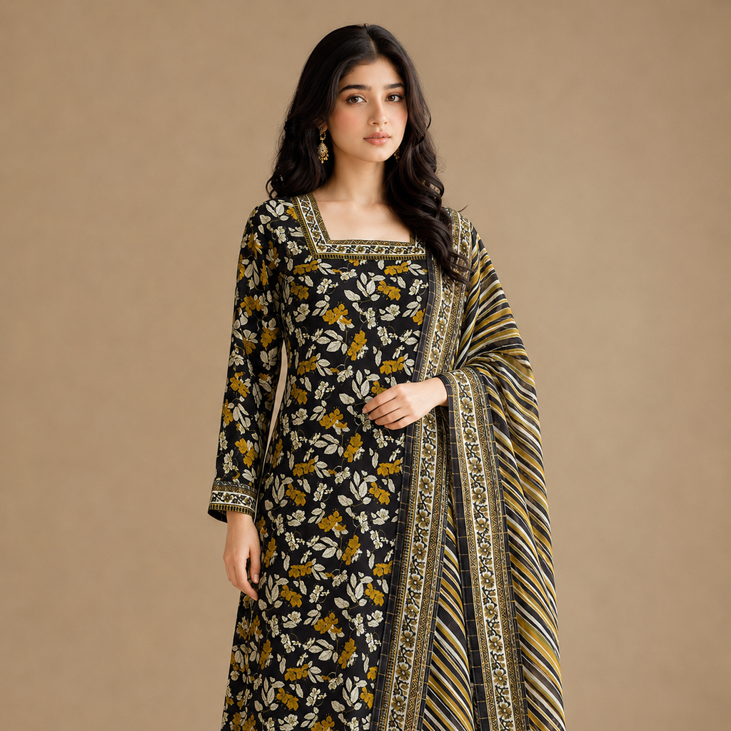 Marigold Noir — Signature Printed Lawn 3-Piece