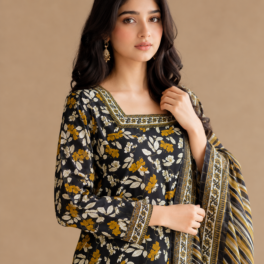 Marigold Noir — Signature Printed Lawn 3-Piece