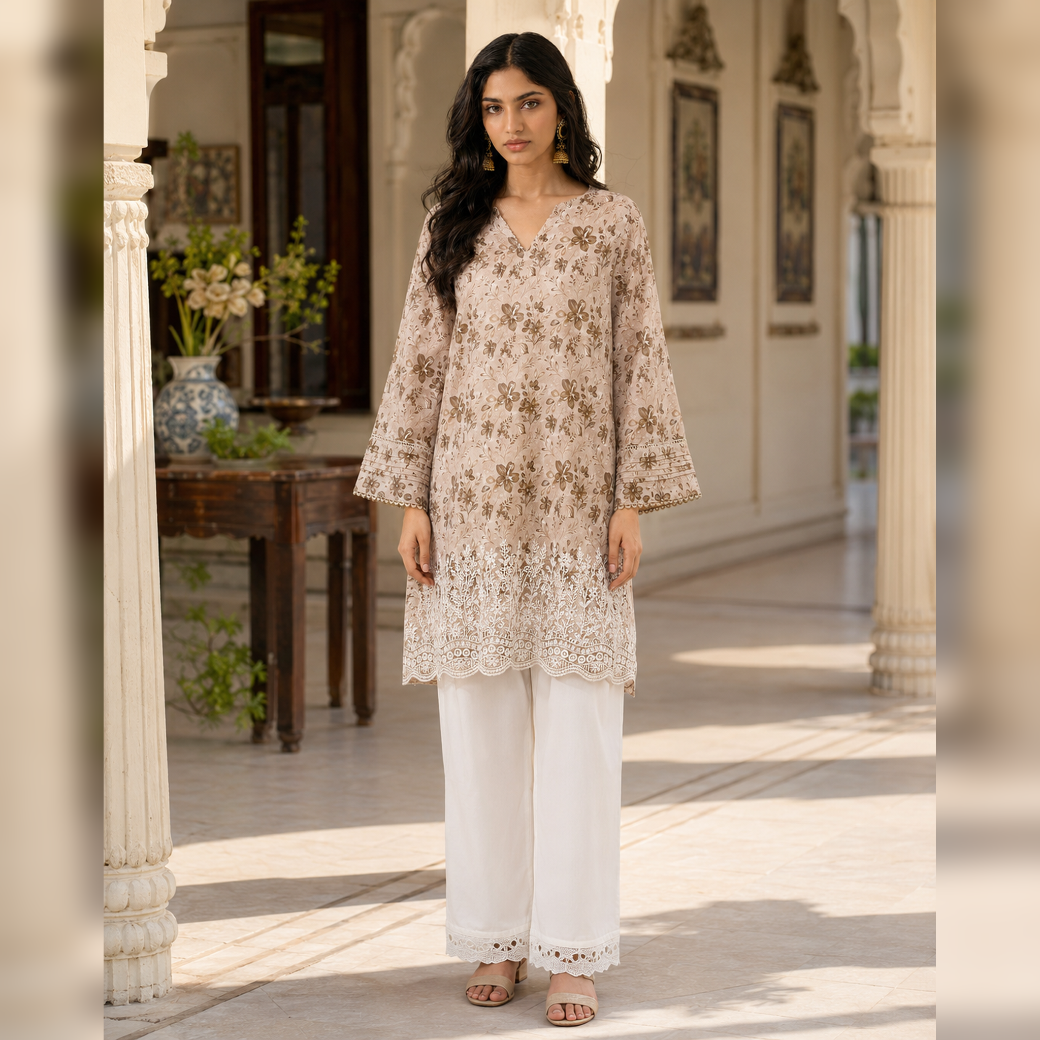 Ivory Dune – Beige Printed & Embroidered Lawn 2-Piece Suit