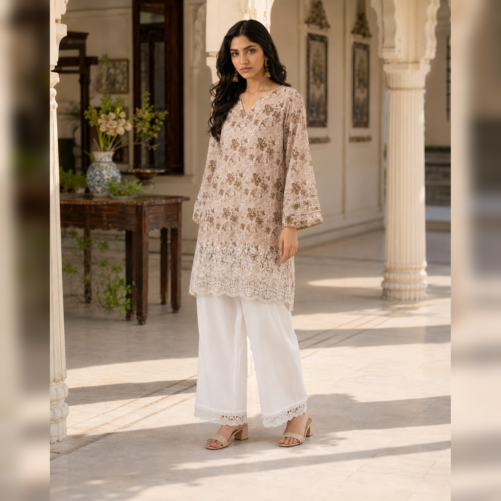 Ivory Dune – Beige Printed & Embroidered Lawn 2-Piece Suit