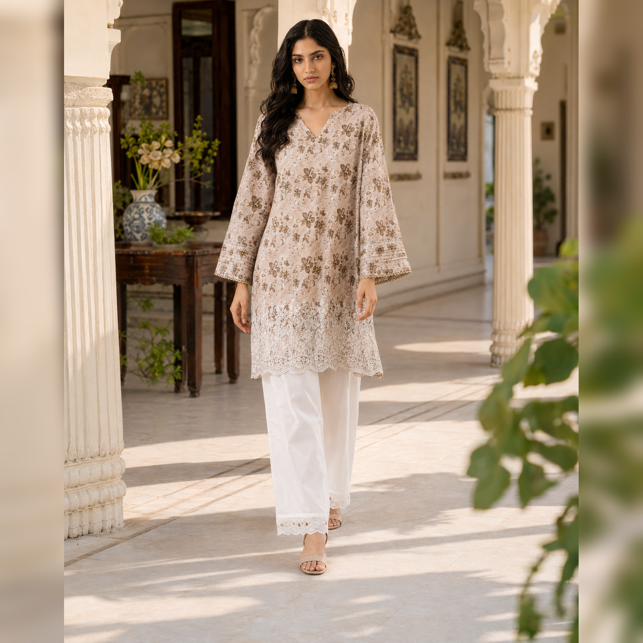 Ivory Dune – Beige Printed & Embroidered Lawn 2-Piece Suit