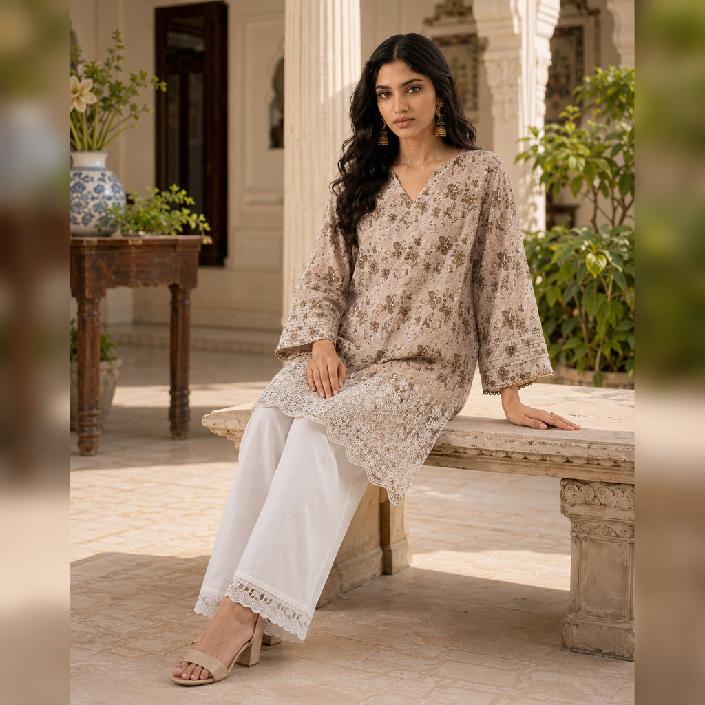 Ivory Dune – Beige Printed & Embroidered Lawn 2-Piece Suit
