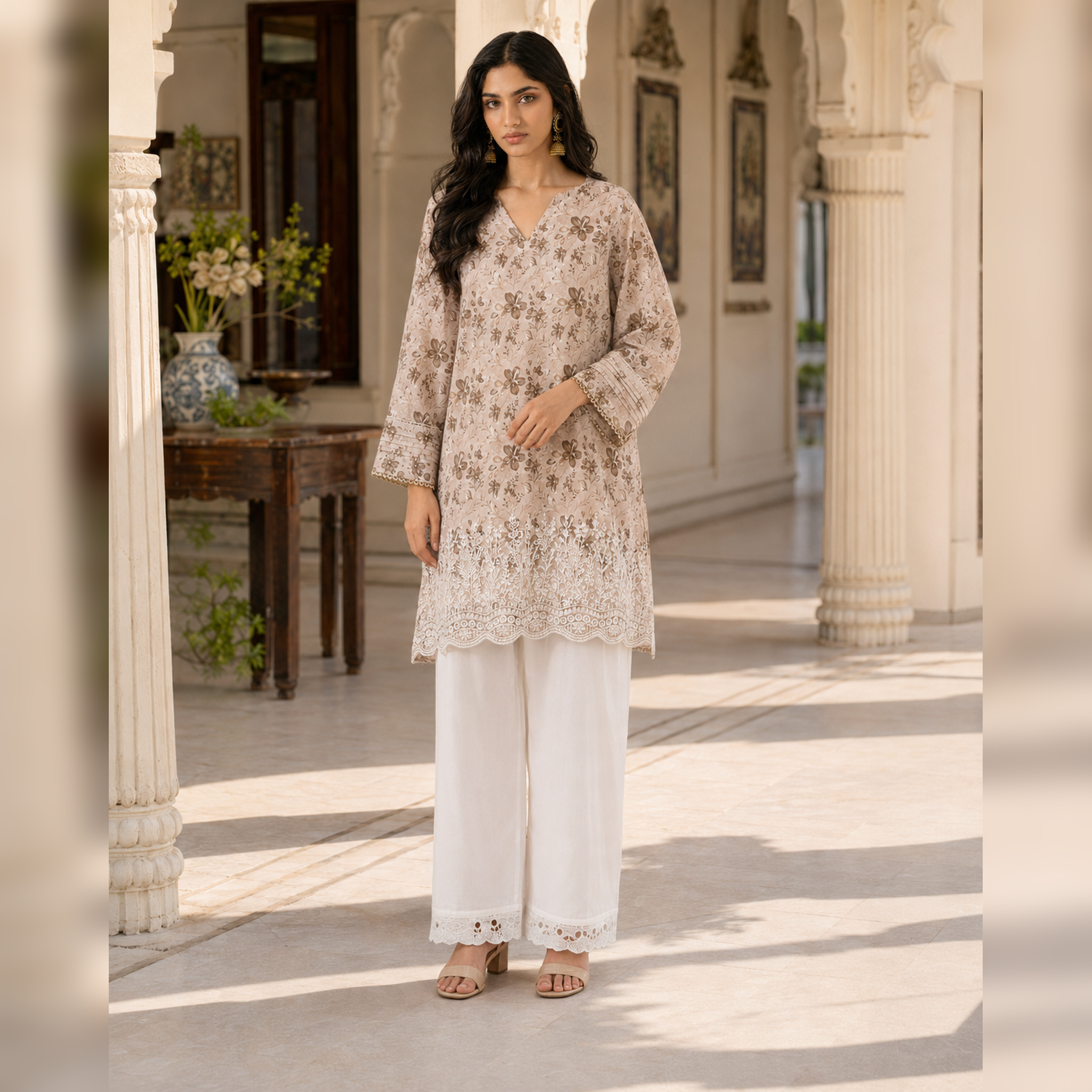 Ivory Dune – Beige Printed & Embroidered Lawn 2-Piece Suit