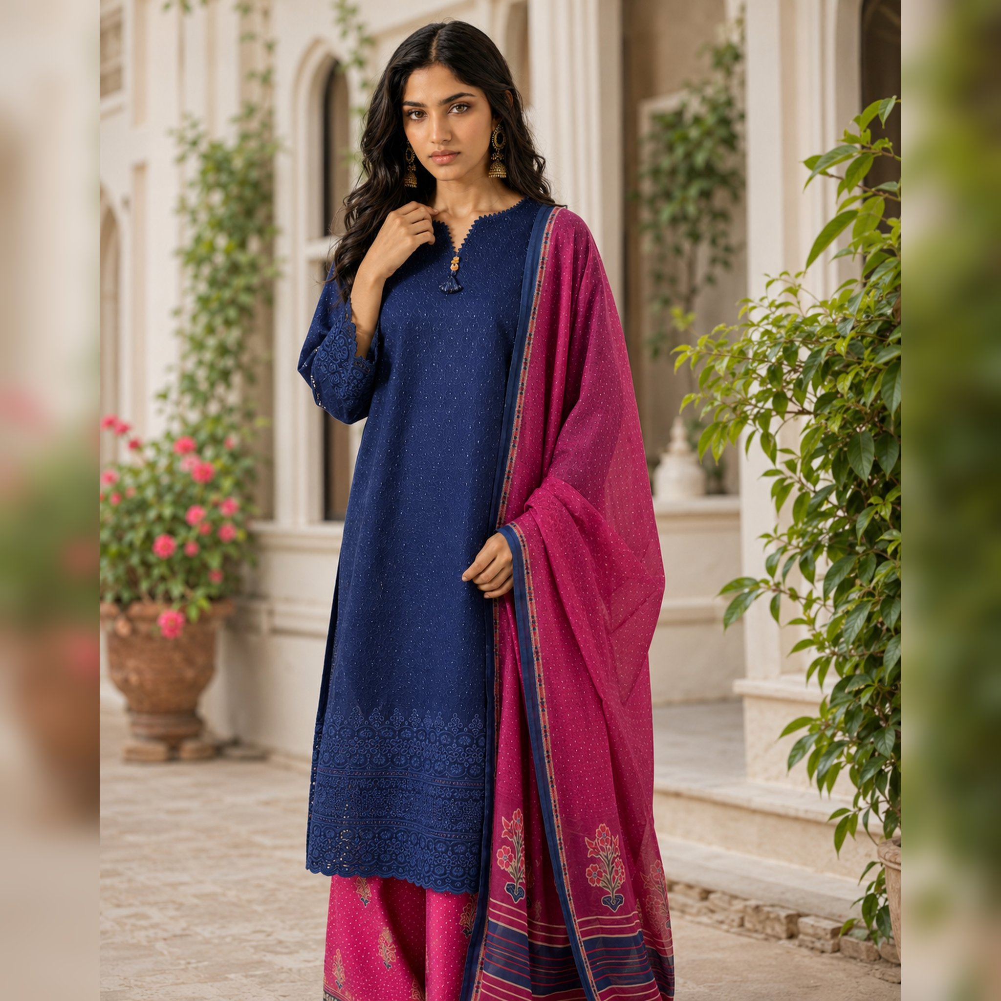 Indigo Gul – Navy Chikankari Lawn 3-Piece Suit