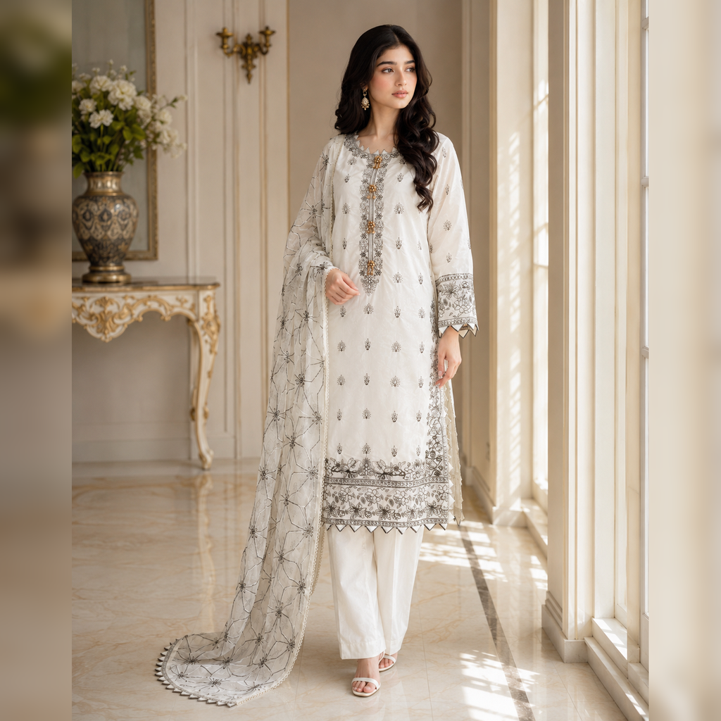 Zar-e-Noor Cotton Embroidered Party Wear Suit – 3 Piece