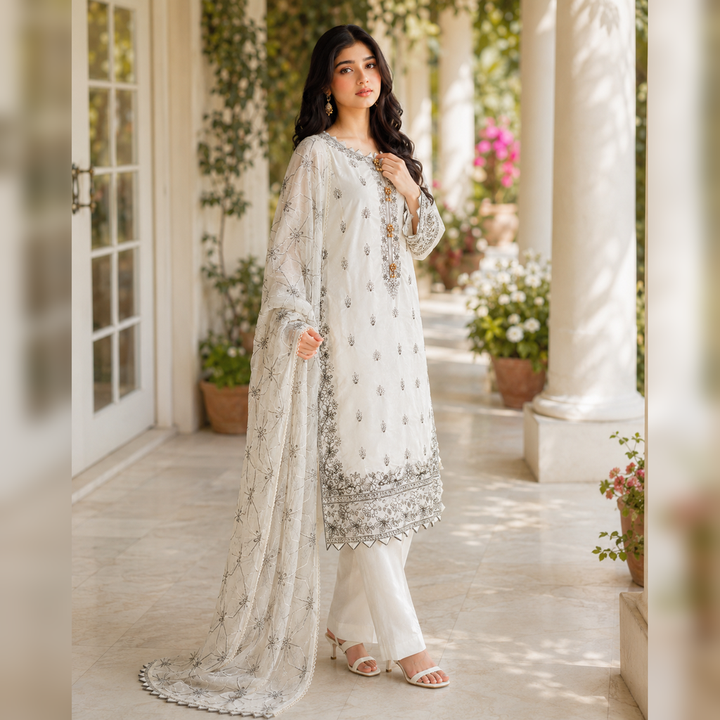 Zar-e-Noor Cotton Embroidered Party Wear Suit – 3 Piece