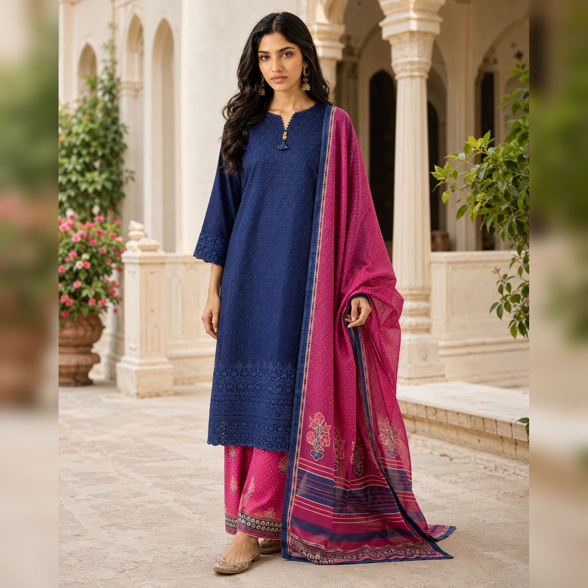 Indigo Gul – Navy Chikankari Lawn 3-Piece Suit