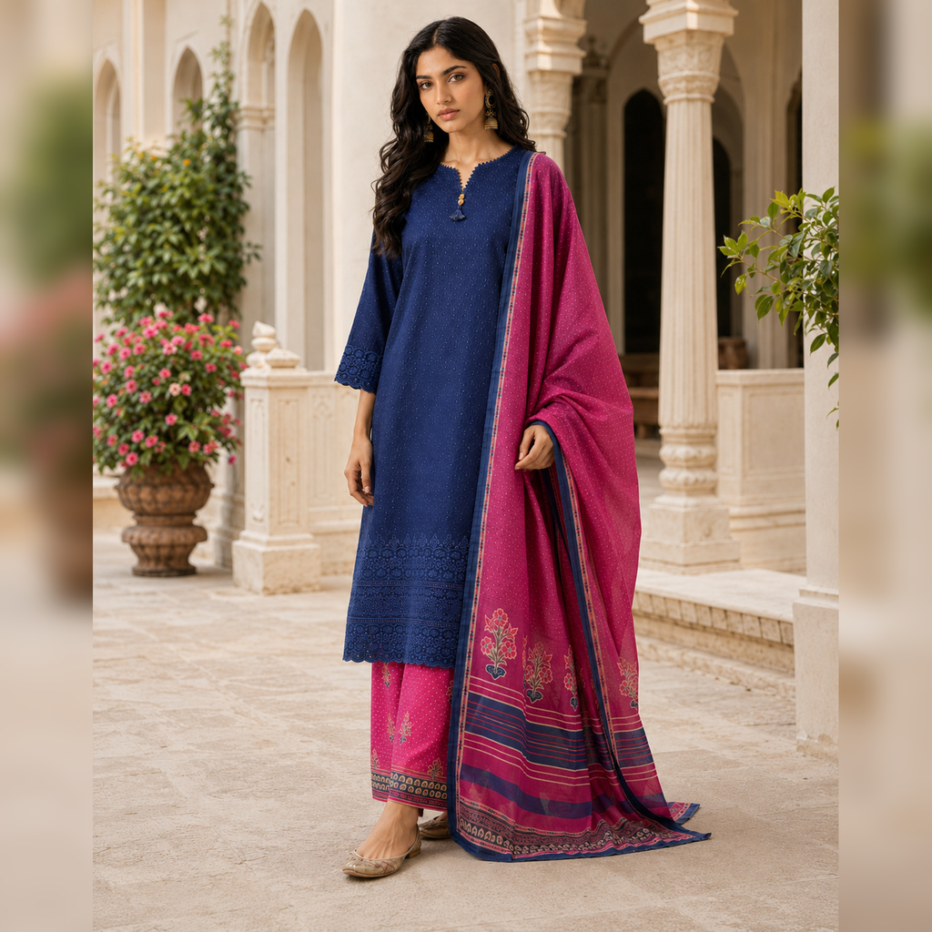 Indigo Gul – Navy Chikankari Lawn 3-Piece Suit