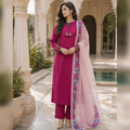 Gulnaar Rose – Magenta Embroidered Cotton 3-Piece Suit